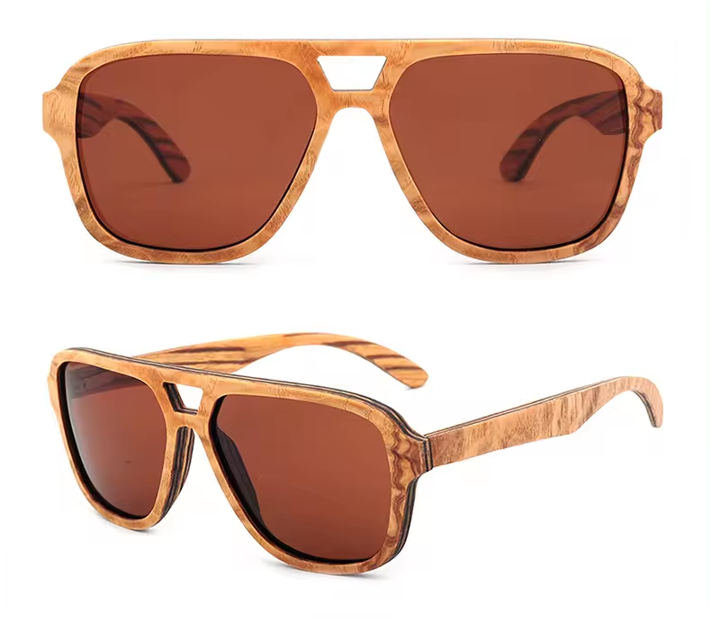 Our Barrie Range Aviator Style Wooden Veneer Sunglasses