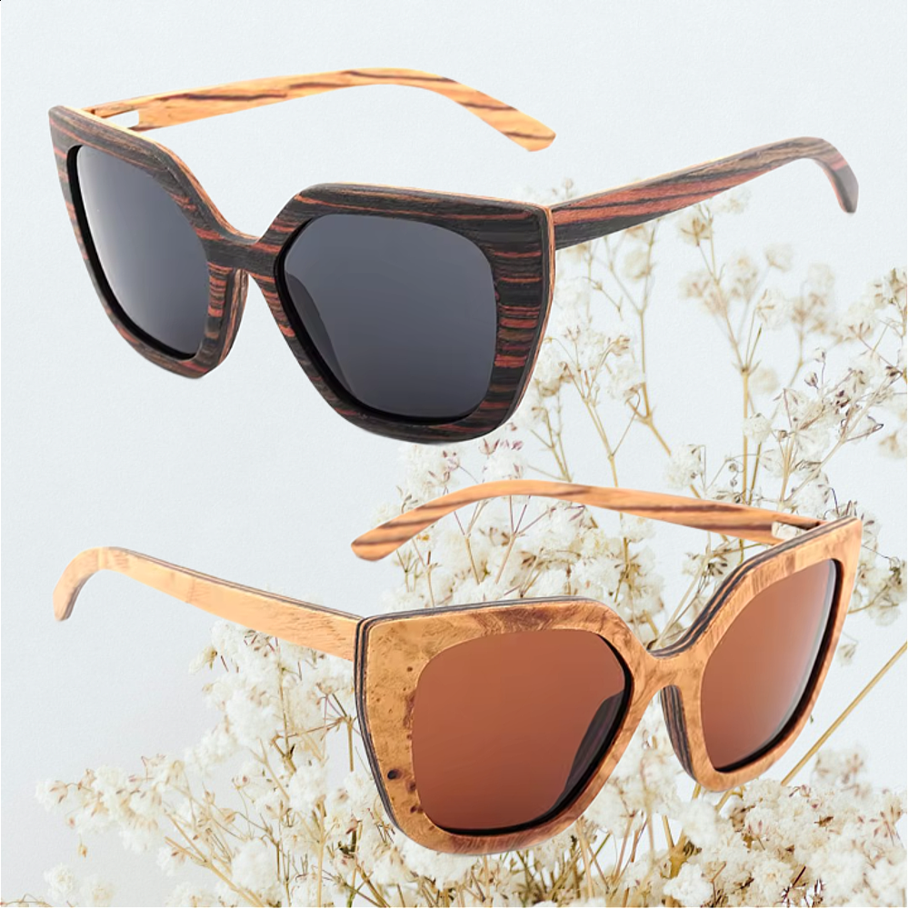 Our Gelina Range Cat Eye Wooden Veneer Sunglasses