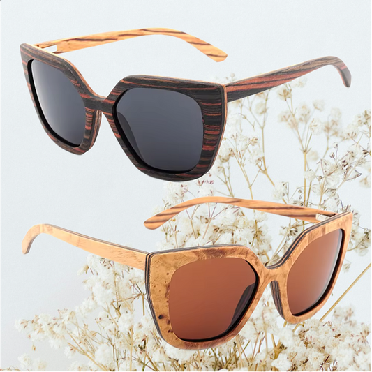 Our Gelina Range Cat Eye Wooden Veneer Sunglasses