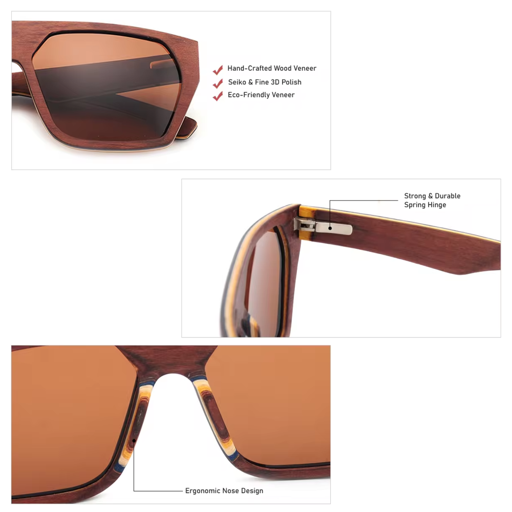 Our Wilson Range Geometric Wooden Veneer Sunglasses