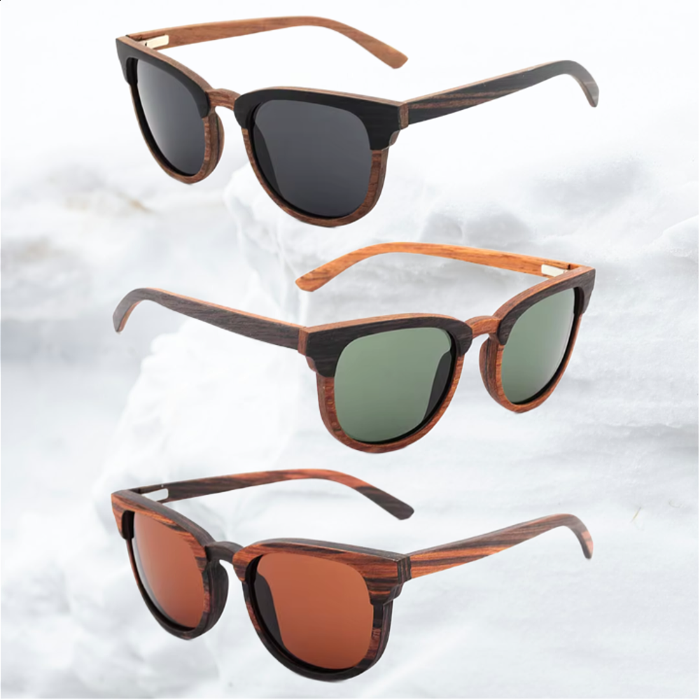 Our Nickie Range Browline Wooden Veneer Sunglasses